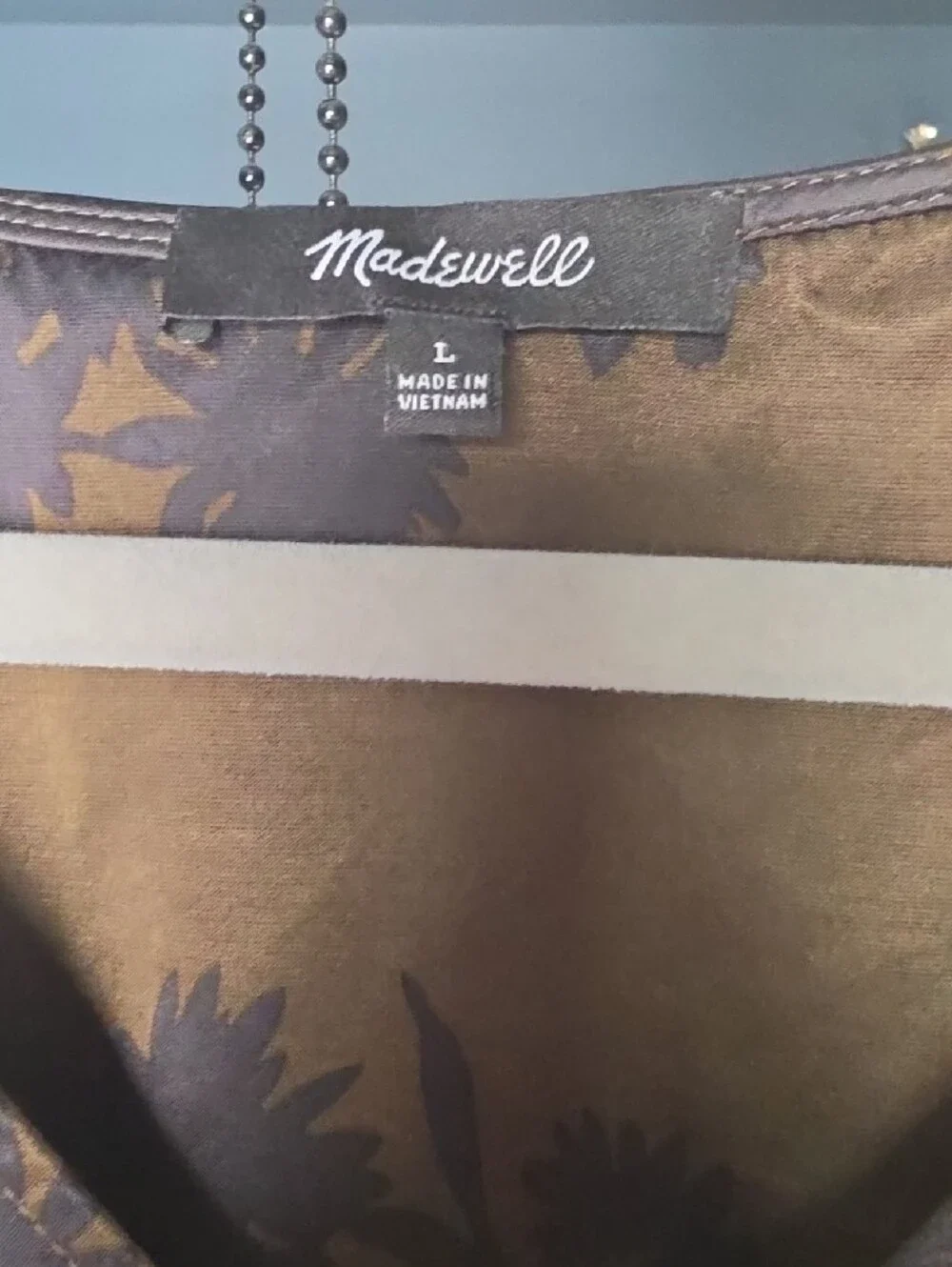 Madewell Olive Floral V-Neck Puff Sleeve Blouse